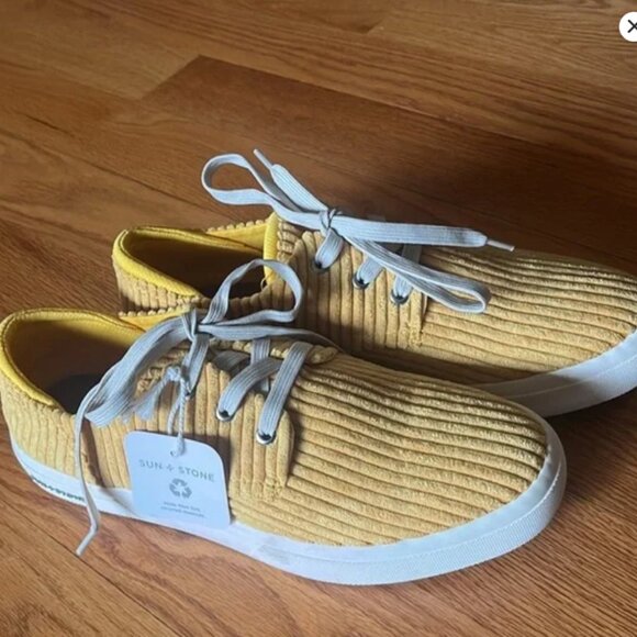 Sun + Stone men’s Kiva Yellow Lace Up Corduroy Shoes Round Toe Size 8 & 10.5 NIB - Picture 2 of 6